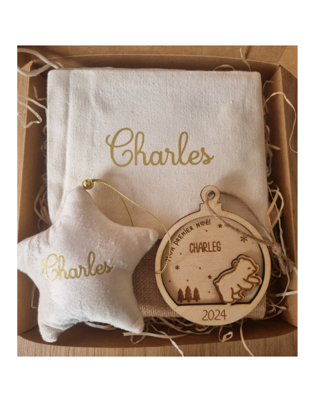Box "Mon Premier Noël" – Décorations personnalisées prénom & année