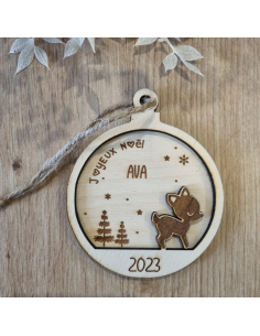 Boule de Noël personnalisée en bois – Prénom + date –... 2
