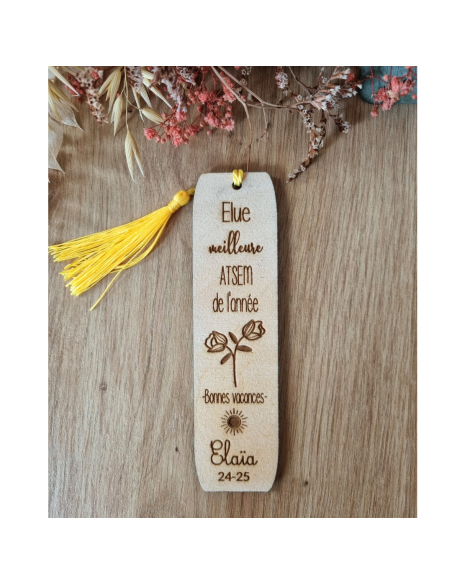 Marque-page en bois – Cadeau fin d’année pour maîtresse, maître ou ATSEM 🌸📚