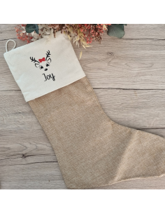 Chaussette de Noël personnalisée – Toile de jute beige –...
