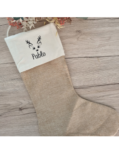 Chaussette de Noël personnalisée – Toile de jute beige –... 2