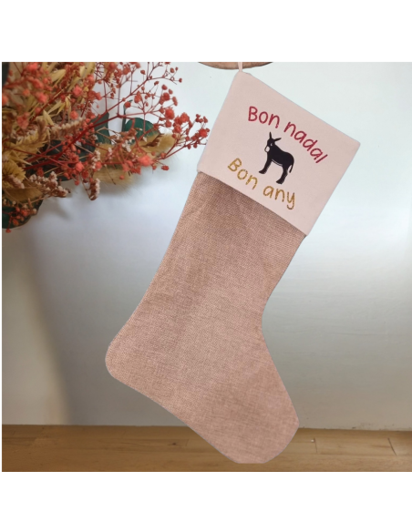 Chaussette de Noël Catalane en Toile de Jute – "Bon Nadal Bon Any"