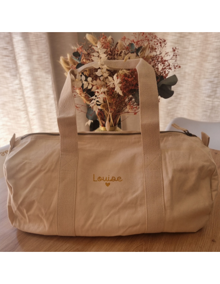 Sac week-end enfant personnalisé – Prénom & cœur – Coton bio 🌈