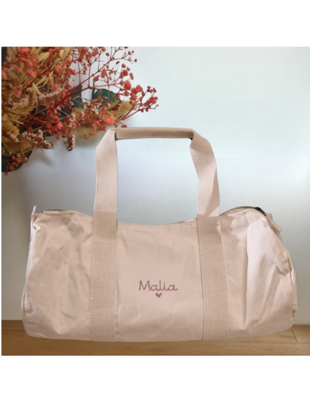 Sac week-end enfant personnalisé – Prénom & cœur – Coton bio 🌈