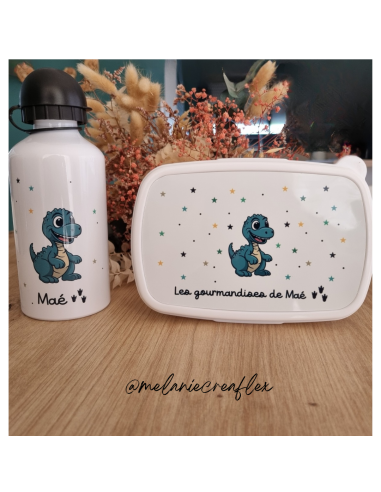 🎒🍼🍱 Gourde et/ou boîte à goûter personnalisée – Thème dinosaure