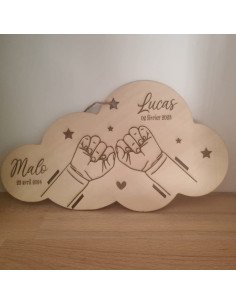 Bracelet de naissance plaque en bois deux enfant