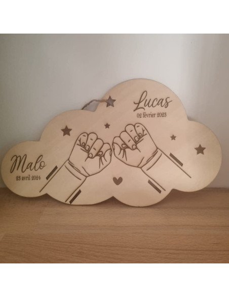 Bracelet de naissance plaque en bois deux enfant