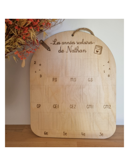 📚🖍️ Plaque en bois personnalisée – “Les années scolaires” avec photos de la PS à la 3e