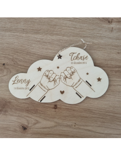 Bracelet de naissance plaque en bois deux enfant 2