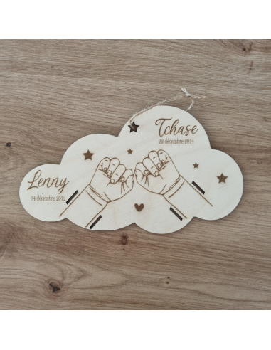 Bracelet de naissance plaque en bois deux enfant