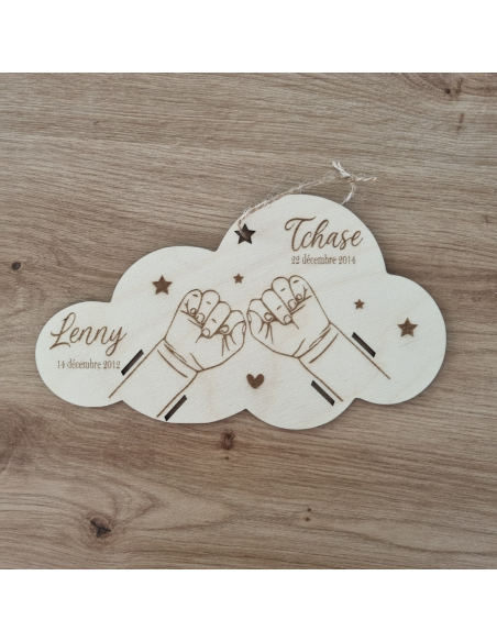 Bracelet de naissance plaque en bois deux enfant