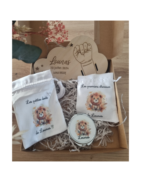 ✨ Coffret Souvenir Bébé – Thème Lion (personnalisable)