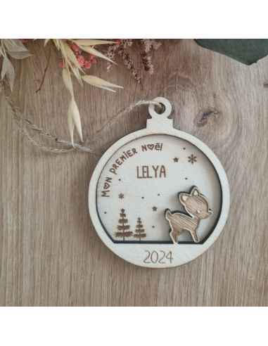 Boule de Noël personnalisée en bois – Prénom +...