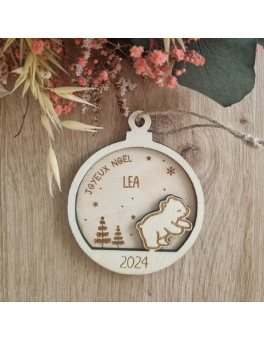 Boule de Noël personnalisée en bois – Prénom +...