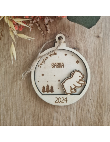Boule de Noël personnalisée en bois – Prénom +...