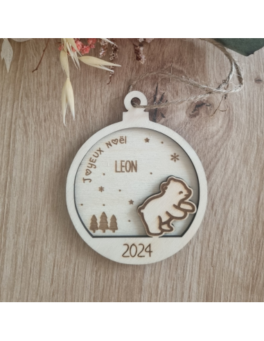 Boule de Noël personnalisée en bois – Prénom +...