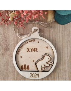 Boule de Noël personnalisée en bois – Prénom + date –...
