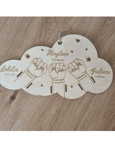 Bracelet de naissance plaque en bois trois enfant 2