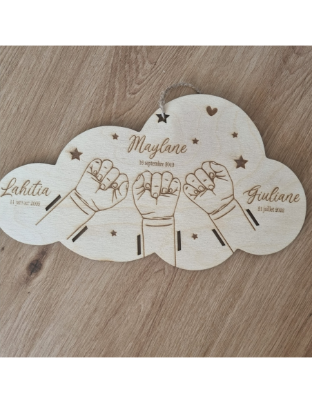 Bracelet de naissance plaque en bois trois enfant