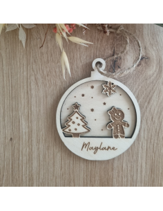 Boule de Noël personnalisée en bois – Prénom -Motif pain... 2