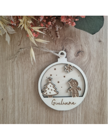 Boule de Noël personnalisée en bois – Prénom...