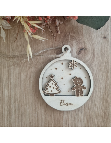Boule de Noël personnalisée en bois – Prénom...