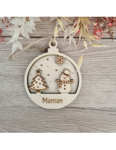 Boule de Noël personnalisée en bois – Prénom -Motif...