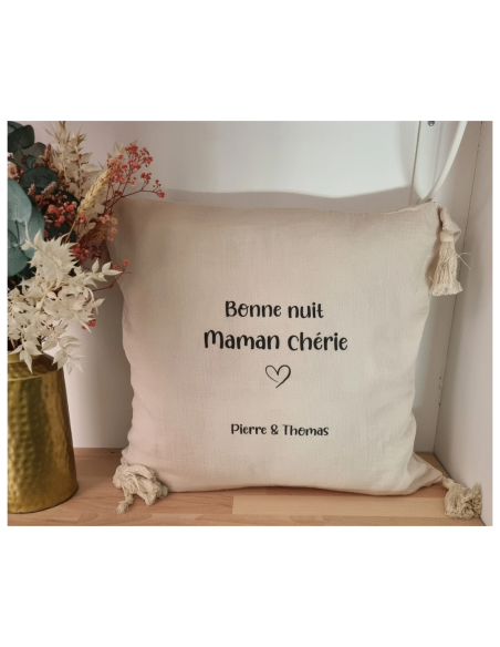 Coussin personnalisé Bonne nuit – 40x40 cm – Phrase & prénoms modifiables