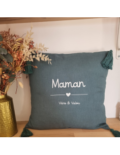 Coussin personnalisé Maman – 40x40 cm – Phrase & prénoms...
