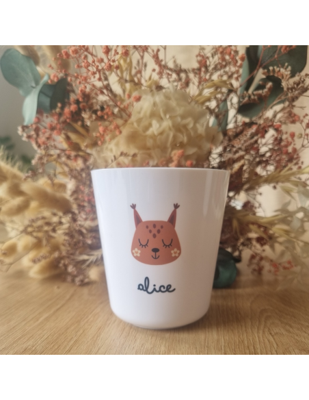 Gobelet enfant en polymère blanc – Prénom + RENARDE