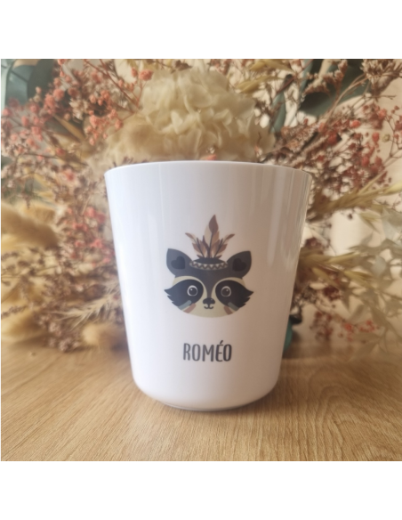 Gobelet enfant en polymère blanc – Prénom + RATON LAVEUR
