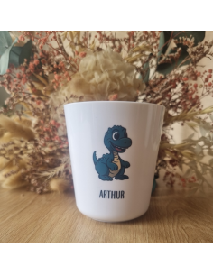 Gobelet enfant en polymère blanc – Prénom + motif DINOSAURE