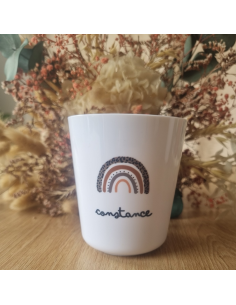 Gobelet enfant en polymère blanc – Prénom + motif ARC EN...