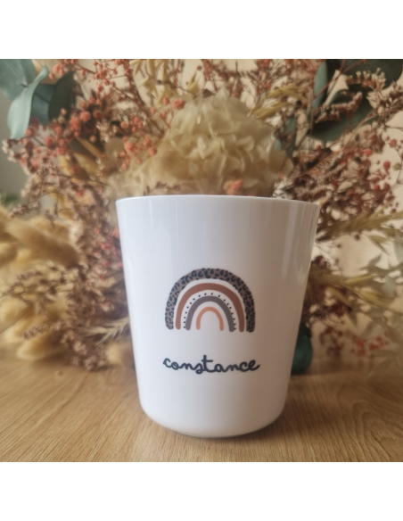 Gobelet enfant en polymère blanc – Prénom + motif ARC EN CIEL