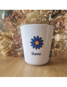 Gobelet enfant en polymère blanc – Prénom + motif FLEUR 2