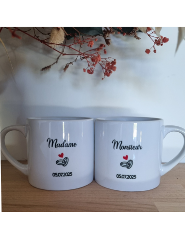 Duo de tasses à café personnalisées – Mariage |...