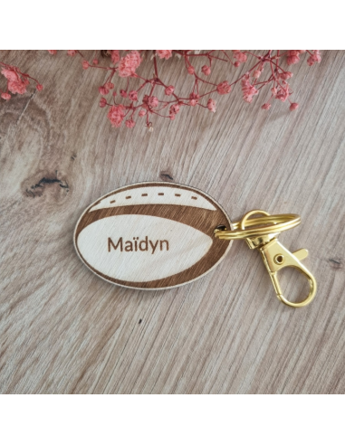 Porte-clés ballon de rugby en bois