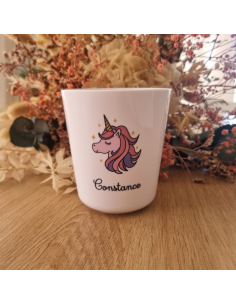 Gobelet enfant en polymère blanc – Prénom + Licorne 2