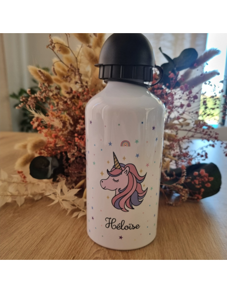 🎒🍼🍱 Gourde et/ou boîte à goûter personnalisée – Thème licorne