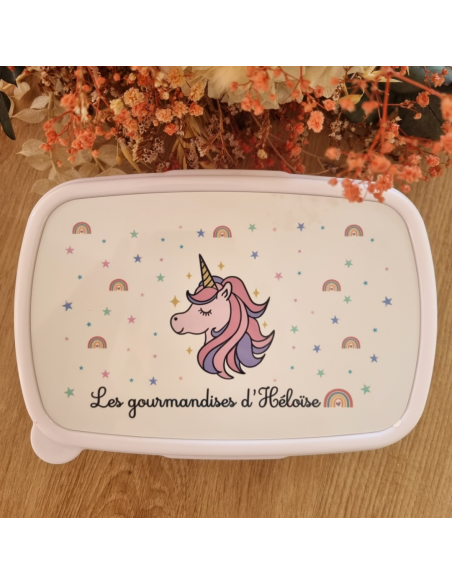 🎒🍼🍱 Gourde et/ou boîte à goûter personnalisée – Thème licorne