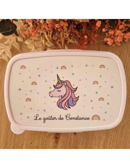 🎒🍼🍱 Gourde et/ou boîte à goûter personnalisée – Thème licorne