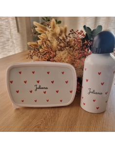 🎒🍼🍱 Gourde et/ou boîte à goûter personnalisée – Thème cœur