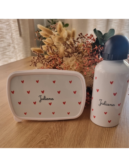 🎒🍼🍱 Gourde et/ou boîte à goûter personnalisée – Thème cœur