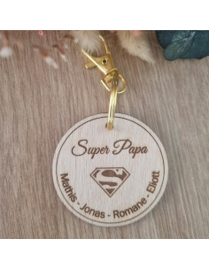 Porte-clés rond "Super Papa / Papi / Parrain" – Jusqu’à 4...