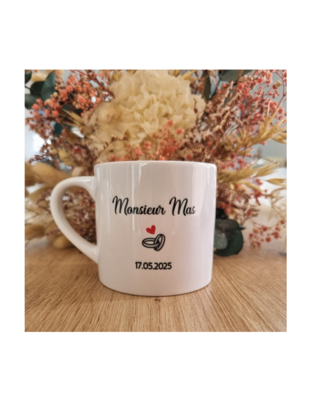 Duo de tasses à café personnalisées – Mariage | Monsieur & Madame + nom & date
