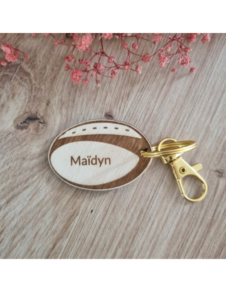 Porte-clés ballon de rugby en bois