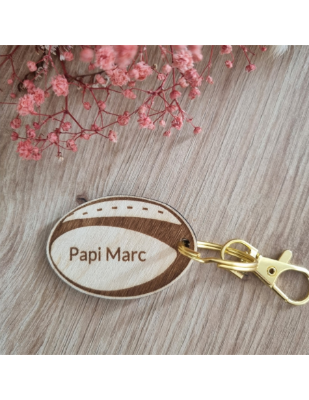 Porte-clés ballon de rugby en bois