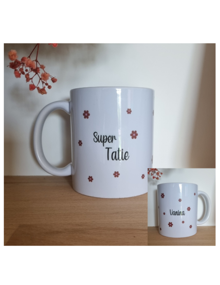 🌸 Mug personnalisé - "Super Tatie" ou prénom au choix