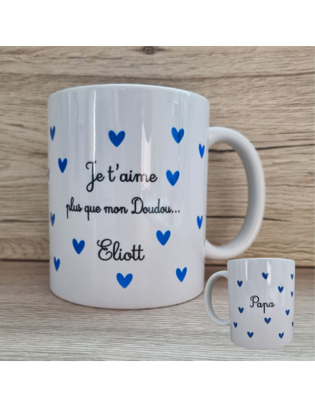 🩵 Mug personnalisé – "Je t'aime plus que mon Doudou..." 💙