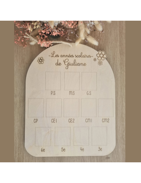 📚🖍️ Plaque en bois personnalisée – “Les années scolaires” motif marguerite